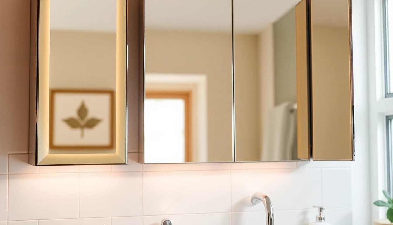 Elegante badezimmer spiegelschränke beleuchtung mit warmem LED-Licht, die das moderne Design betont.