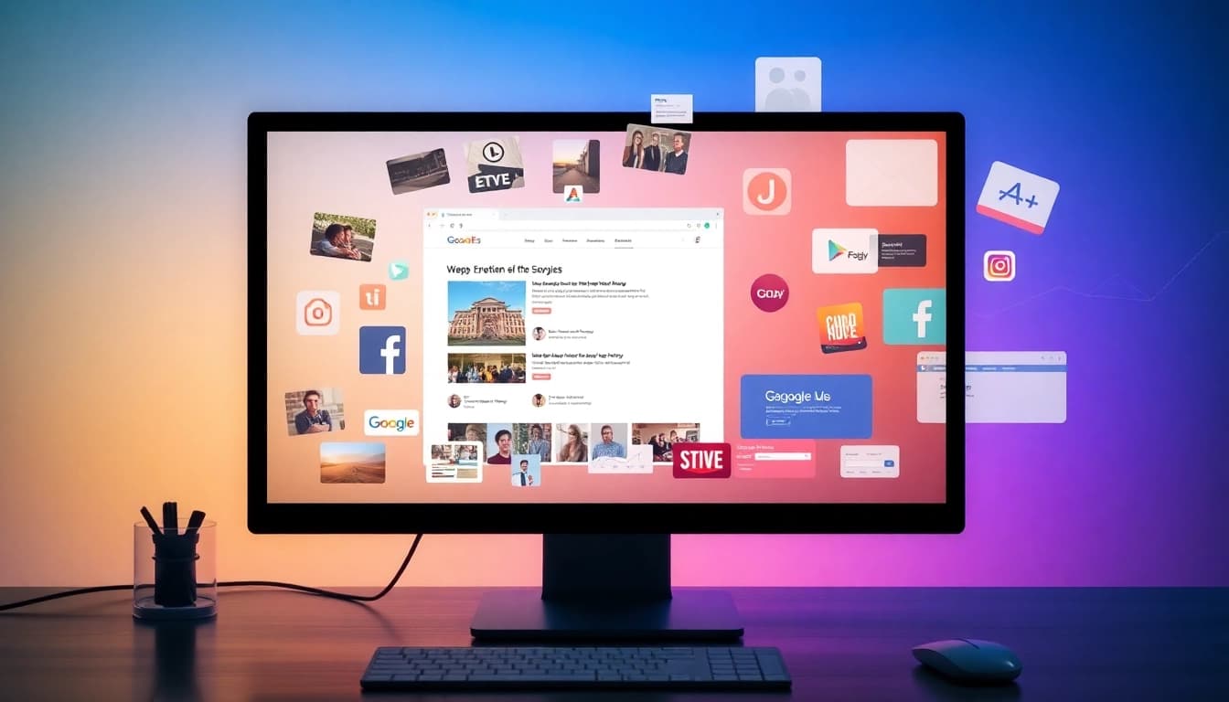 Illustration showcasing the fascinating evolution of internet history with vintage and modern web icons.