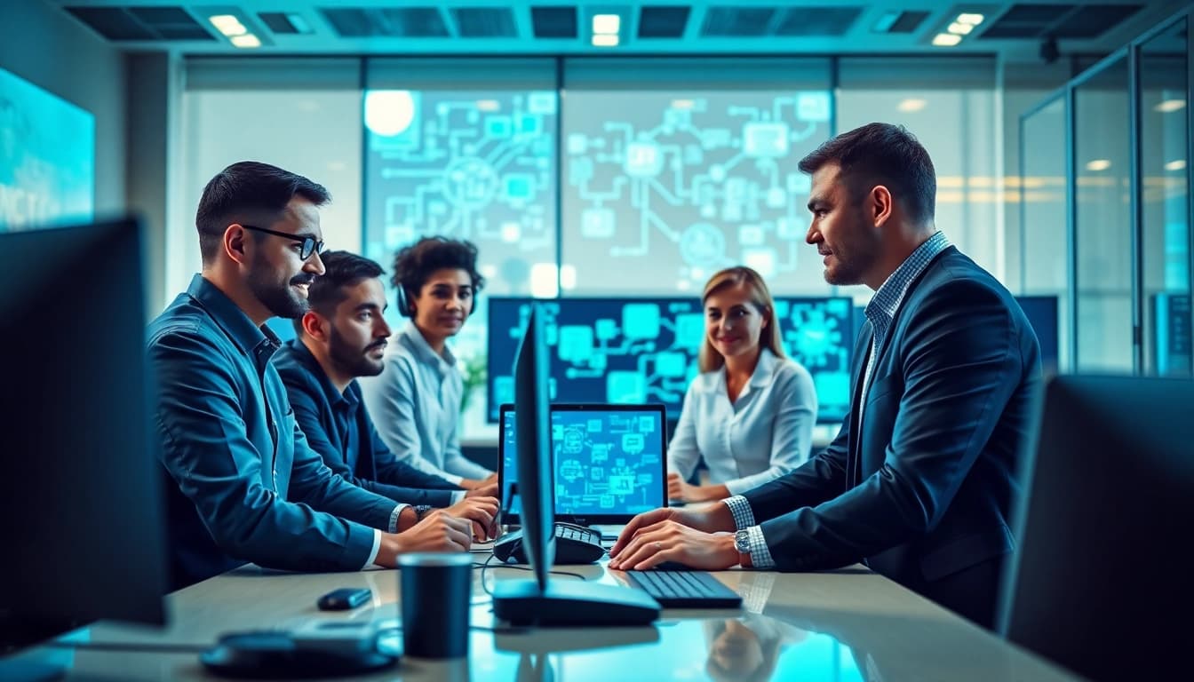 Enhance small business it support services with a professional IT team collaborating in a modern office.