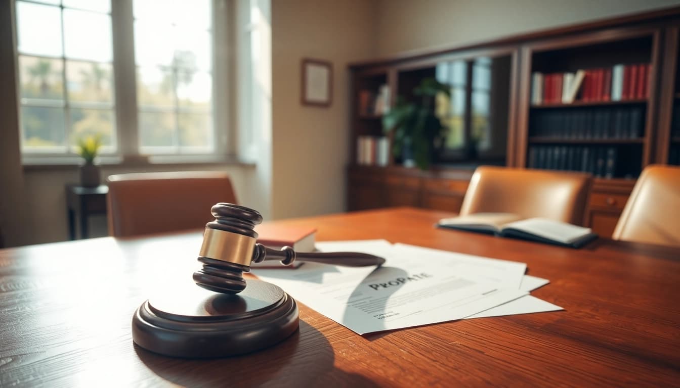 Analyzing probate documents on a wooden table during a legal consultation