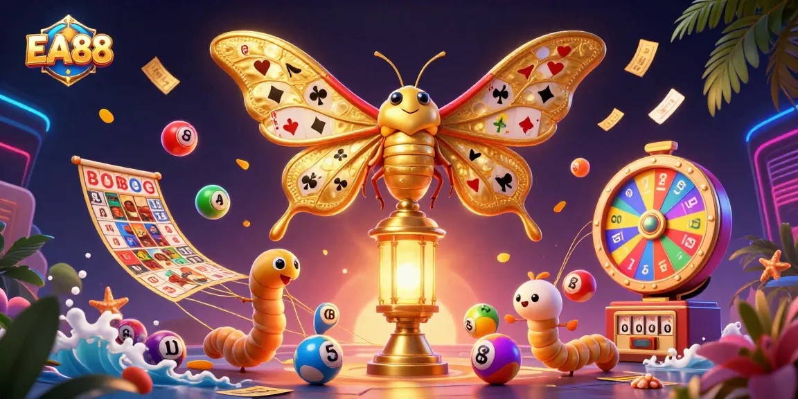 EA88 captures the thrill of winning with vibrant lottery balls, 3D moth, and dynamic casino elements.