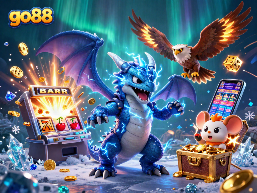Experience the excitement at go88 with a thrilling jackpot explosion of coins and colorful casino elements.