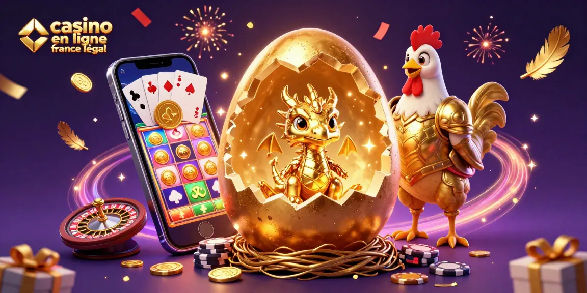 Jeu captivant sur un casino en ligne légal en France avec un dragon doré et des éléments de casino.