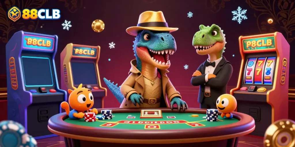 Experience thrilling gameplay at 88CLB with colorful 3D cartoon characters and casino elements.