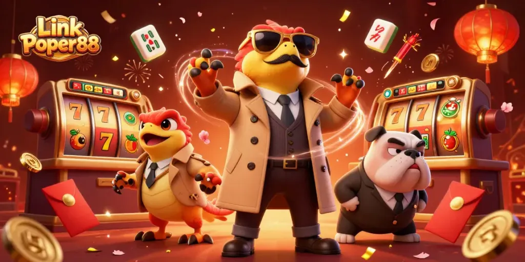 Experience the excitement of Link Poker88 with vibrant raptors in a casino setting.