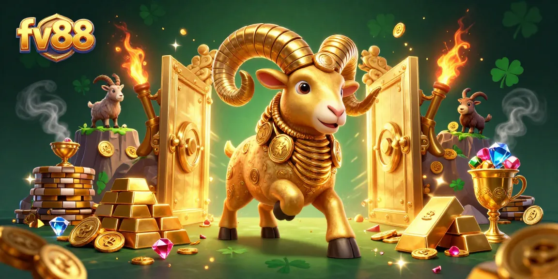 Experience the excitement of winning at fv88 with a golden ram charging through treasure vaults filled with riches.