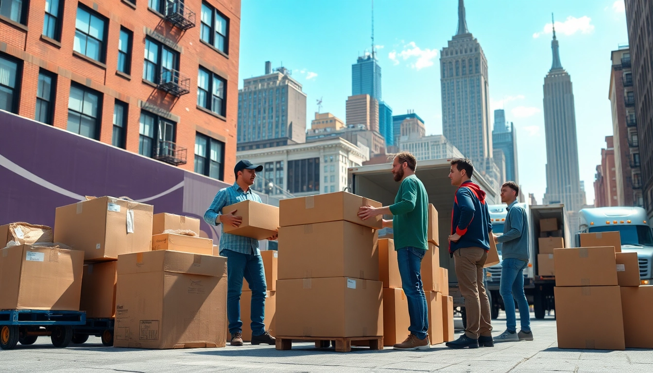 Efficient team performing new york moving tasks in a bustling urban setting.