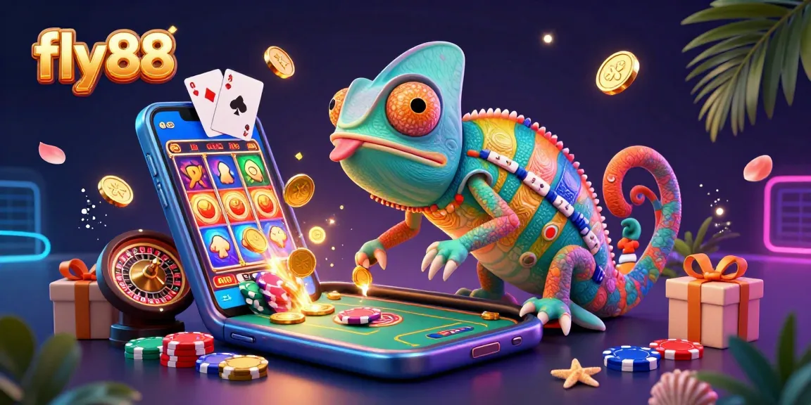 Experience the thrill of fly88 with a vibrant casino illustration capturing excitement and action of games.