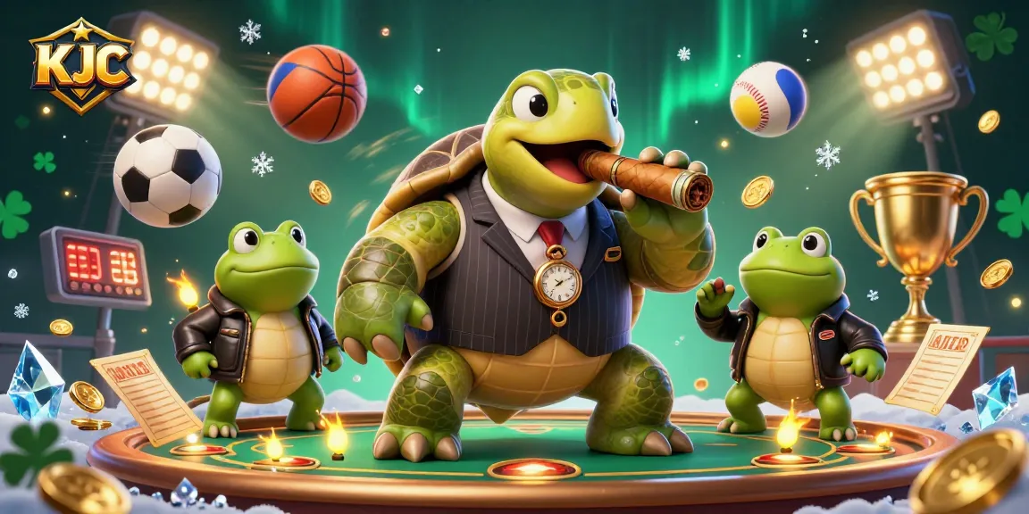 KJC offers thrilling sports betting action with a vibrant casino atmosphere featuring dynamic character illustrations.