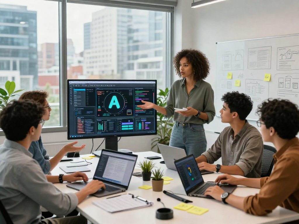 Dynamic marketing teamwork leveraging crushon AI solutions in a bright office.