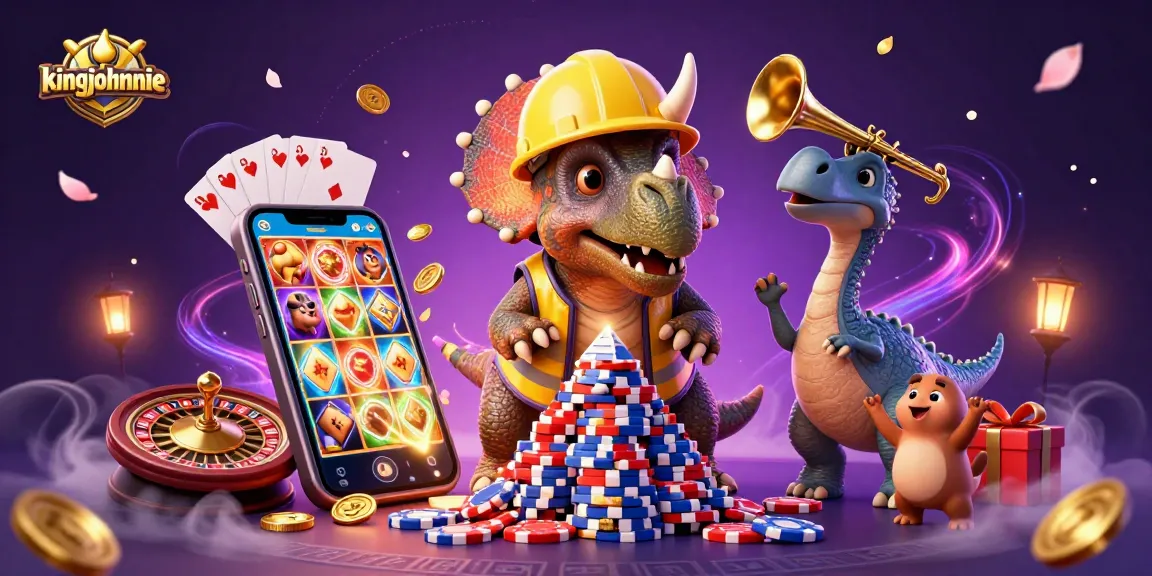 kingjohnnie engages with a vibrant casino scene featuring dynamic characters and animated slots.