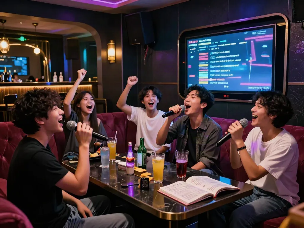 강남 달토에서 즐거운 분위기로 사람들과 함께 노래 부르는 모습