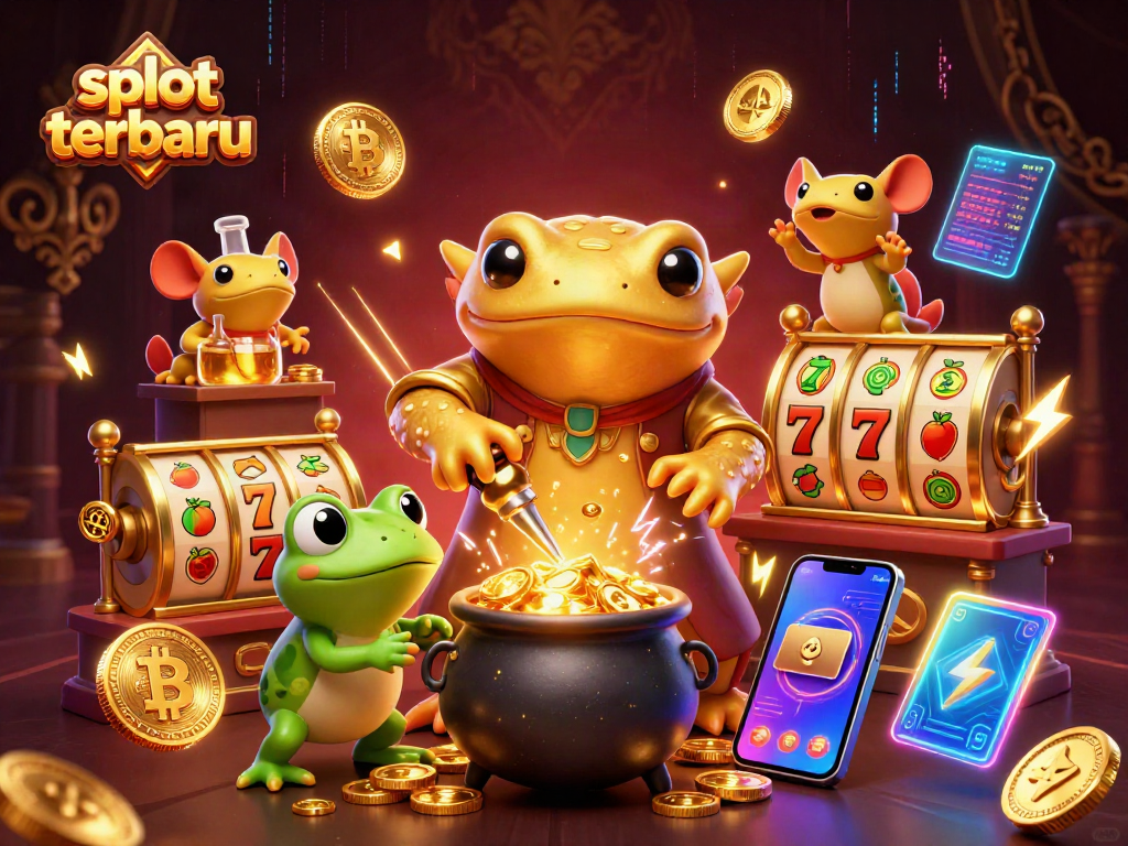 Experience slot terbaru excitement with a giant golden salamander alchemist transmuting coins in a vivid casino scene.