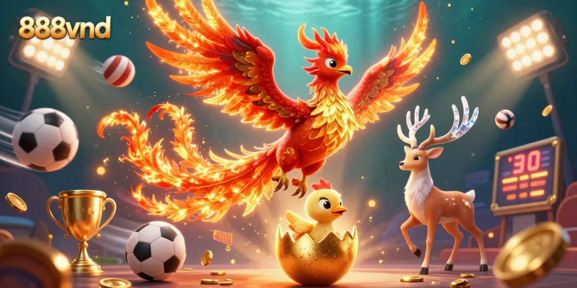 Engage with 888vnd in a vivid 3D casino scene showcasing dynamic betting elements and vibrant characters.