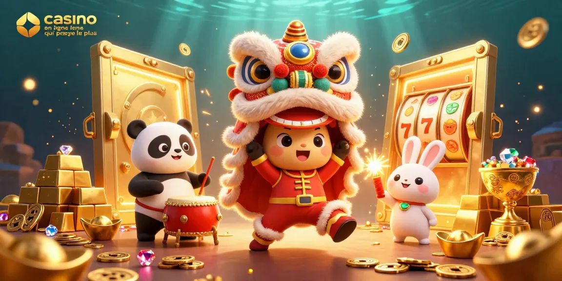 Illustration festive "casino en ligne qui paye le plus" avec personnages animés et éléments de jeu, créant une expérience immersive