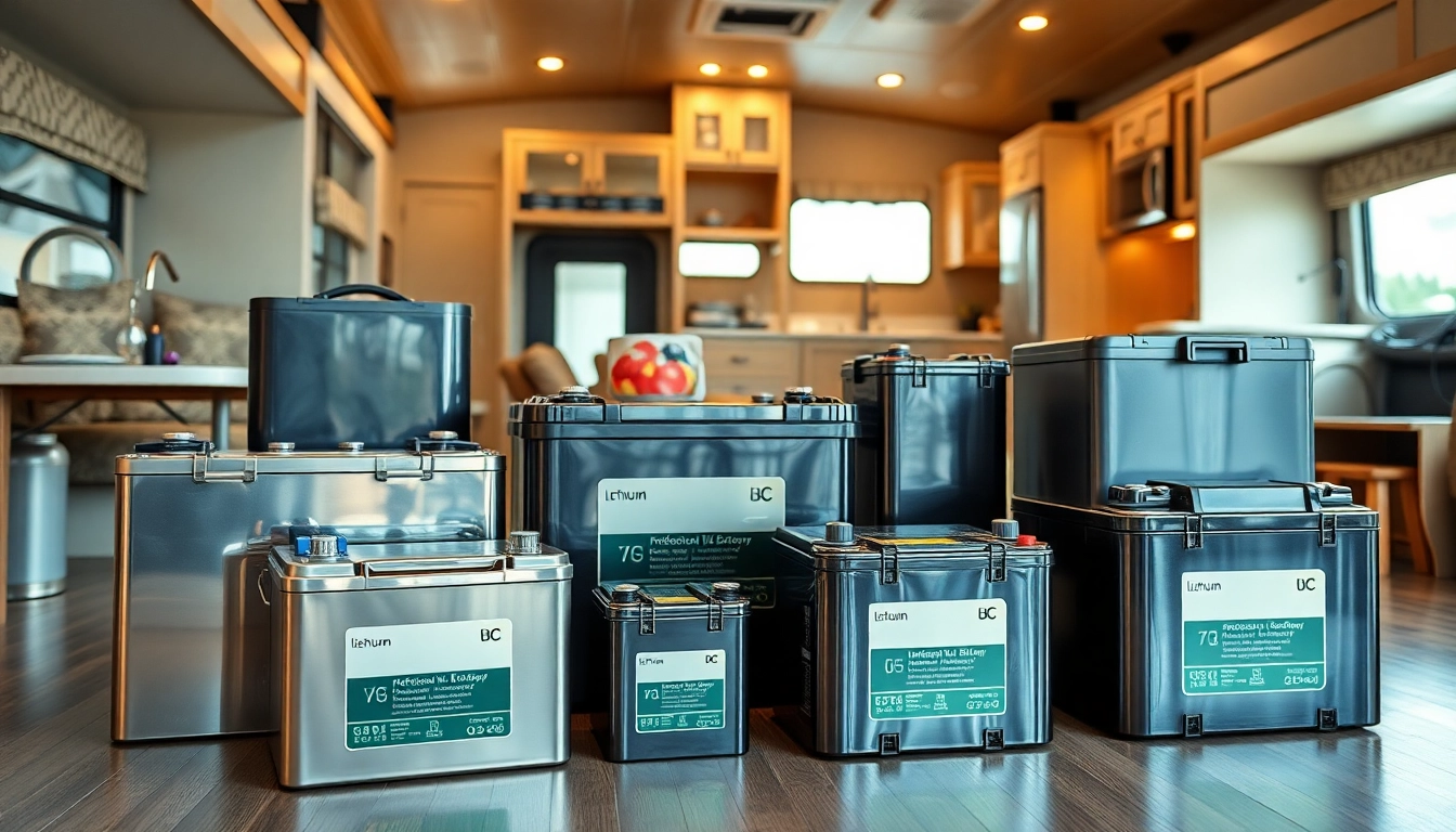 Showcase bright lithium RV batteries emphasizing reliability and performance for campers.