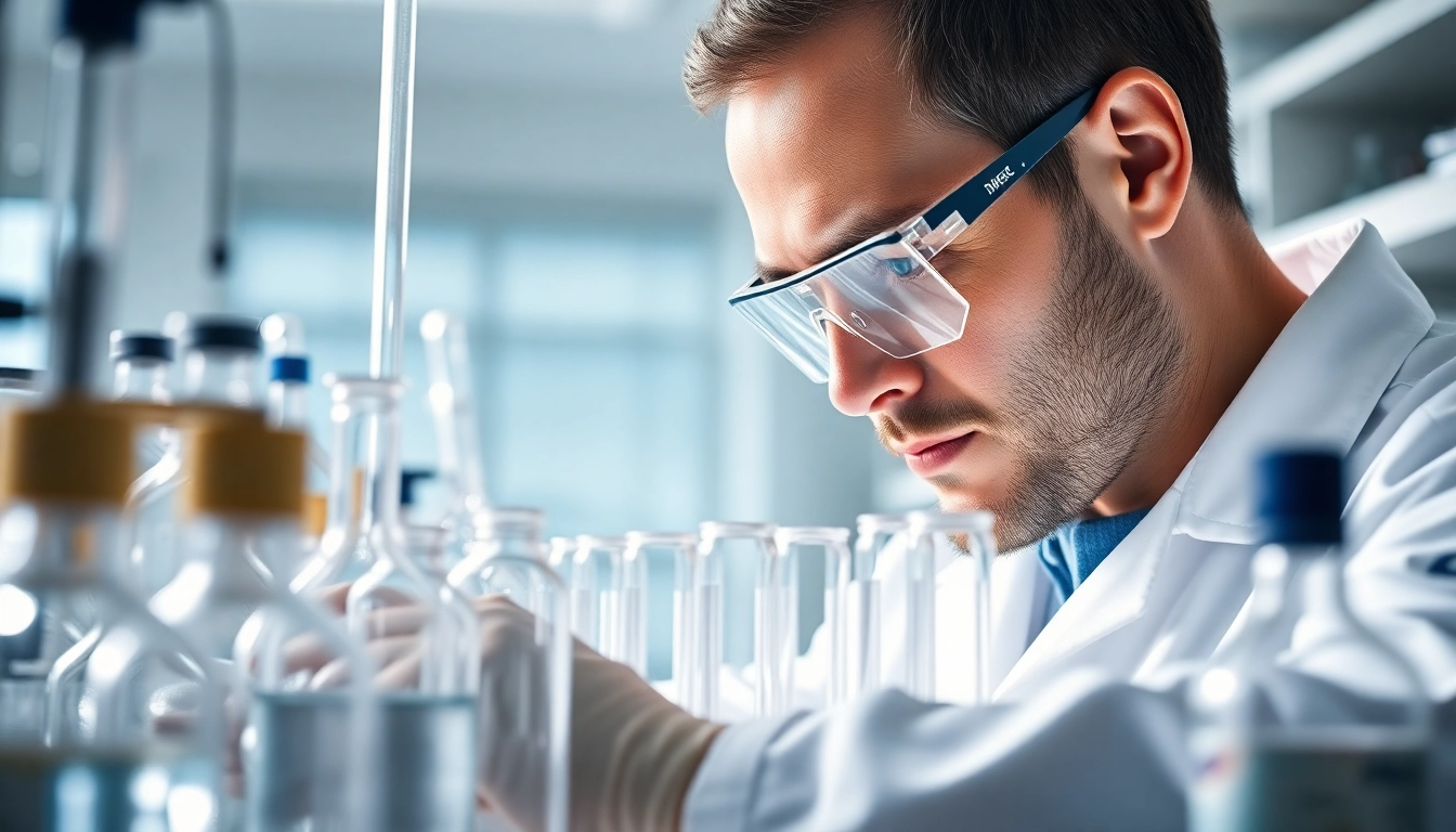 Buy dihexa peptide in a professional lab setup with a focused researcher and scientific equipment.