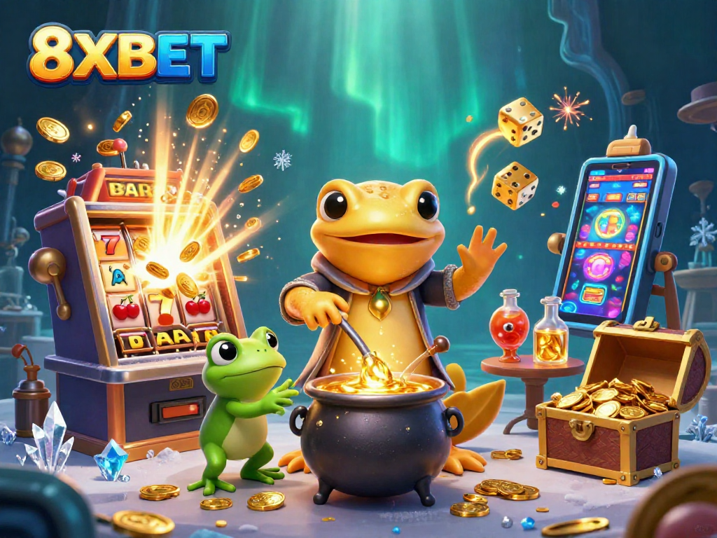Experience the magic of 8XBET with a golden salamander alchemist and thrilling casino elements.