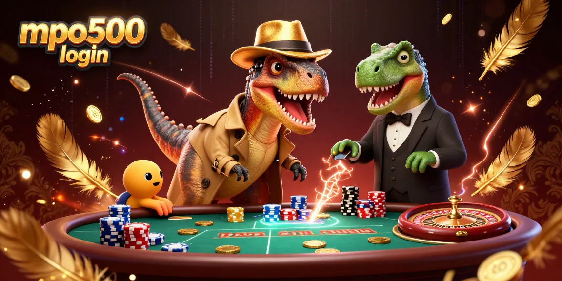 Experience the thrilling action of mpo500 login at the casino, featuring a velociraptor card counter and stegosaurus pit boss.