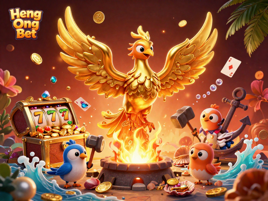 Experience the magic of Heng Ong Bet with a captivating scene of winning 3D casino elements.
