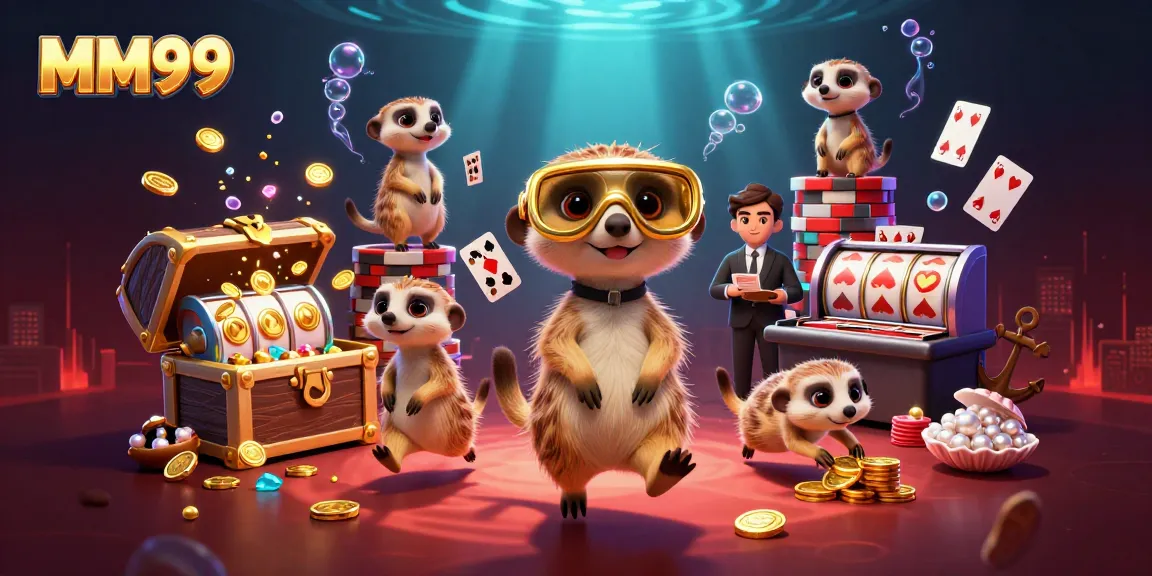 Experience MM99's casino adventure with meerkats in a vibrant underwater treasure scene.