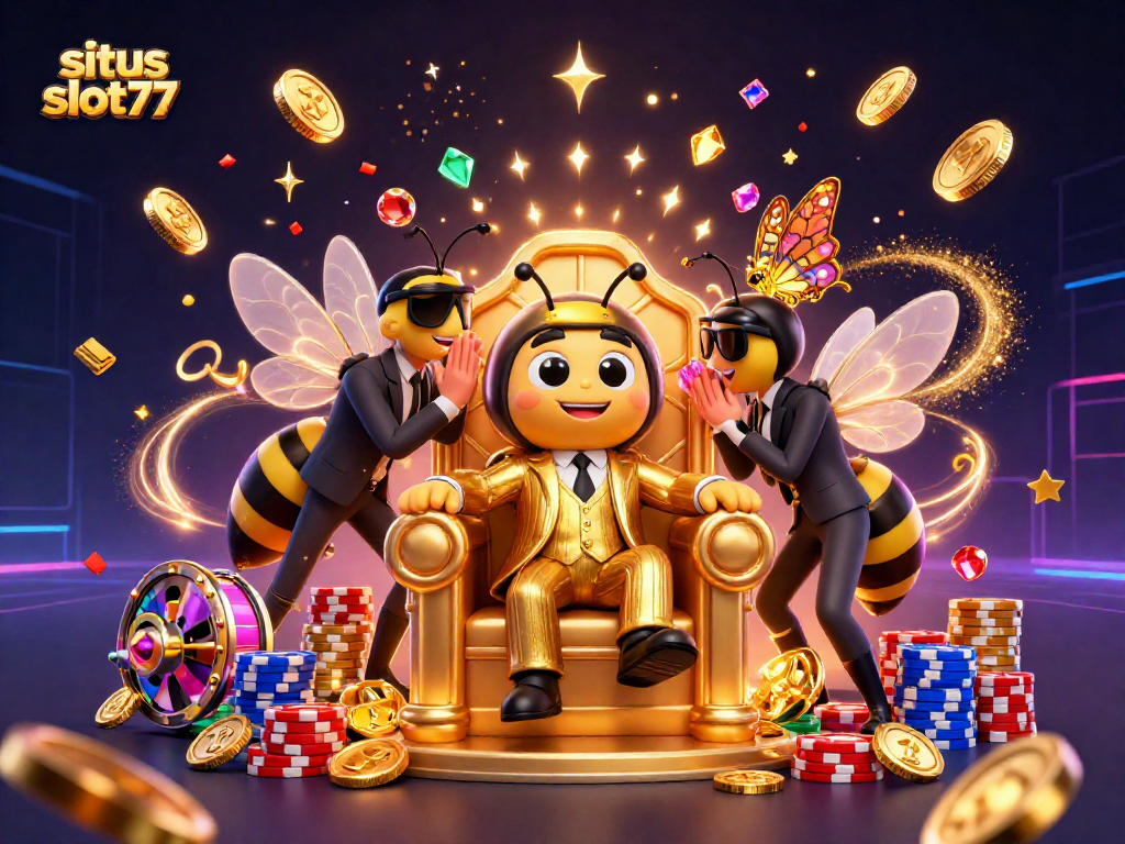 Engaging scene featuring situs slot777 with jackpot slot reels, bumblebee mob boss, and dazzling casino elements.