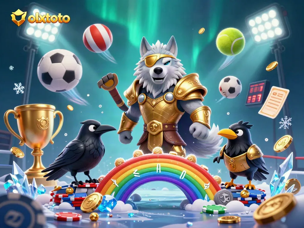 Menang dengan olxtoto: Ilustrasi dinamis perjudian dengan karakter mitologi di dunia kasino.