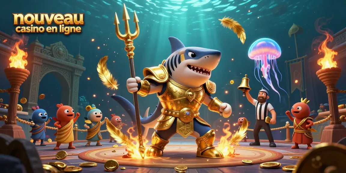 Illustration de casino en ligne avec un requin tigre en armure dorée, représentant le nouveau casino en ligne.