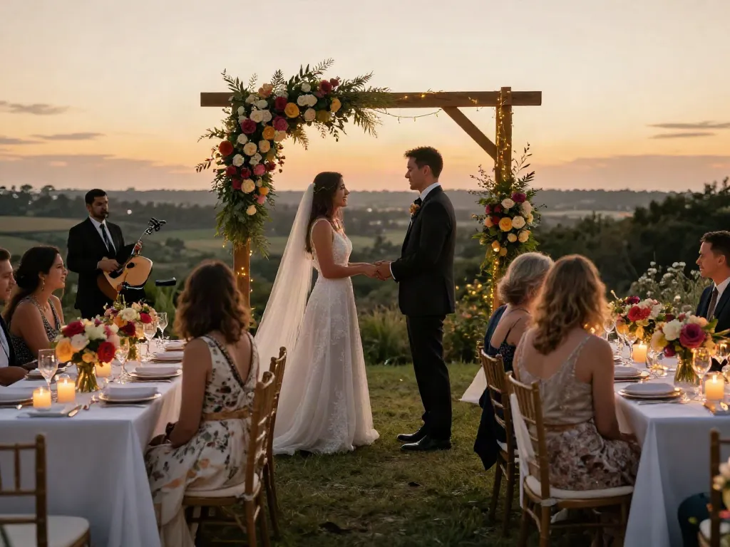 Stunning wedding ceremony with elegant event rentals enhancing the romantic ambiance.