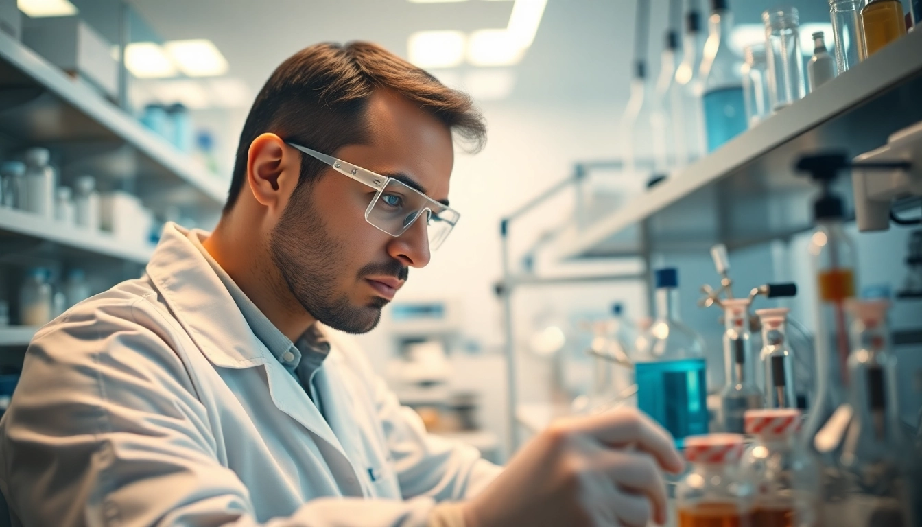 Explore glp-3rt research with a focused scientist conducting peptide synthesis in the lab.
