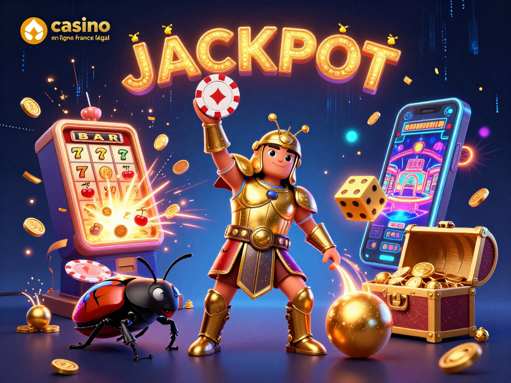 Visitez un casino en ligne France légal et gagnez avec le joli scarabée en armure dorée dans ce décor dynamique.