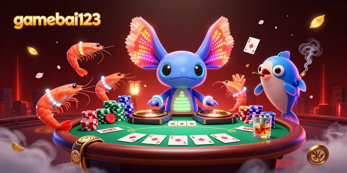 Experience the thrilling gamebai123 scene with neon characters and vibrant casino elements.