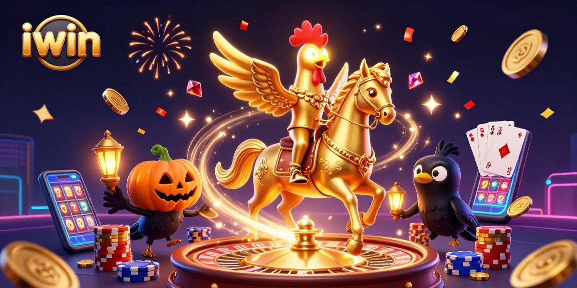 Experience thrilling gameplay with iwin featuring a golden rooster headless horseman in a illuminated casino.