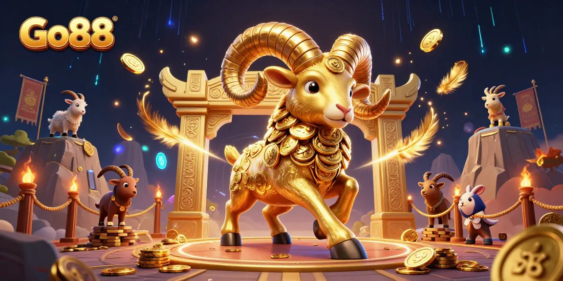 Engage with Go88's vibrant 3D casino adventure featuring a golden ram and thrilling betting elements.