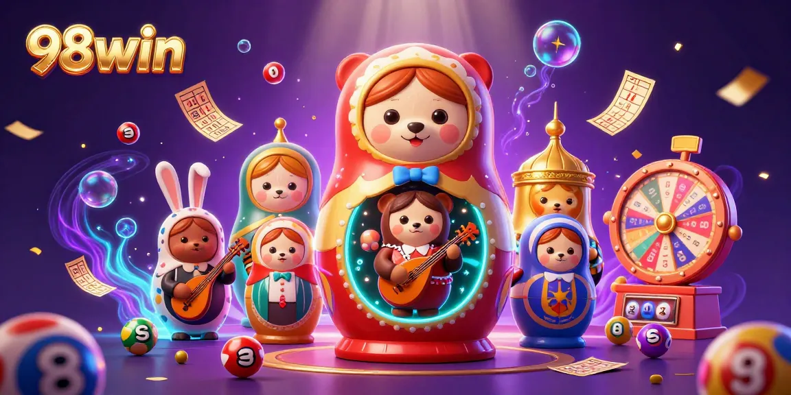 Bet on 98win with vibrant casino elements in a lively illustration, showcasing fun gaming action.