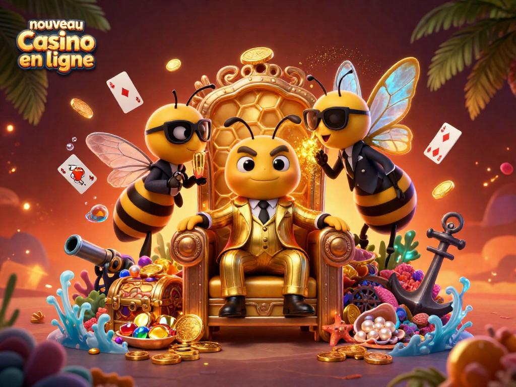 Explorez un nouveau casino en ligne captivant avec une illustration 3D de personnages dynamiques.