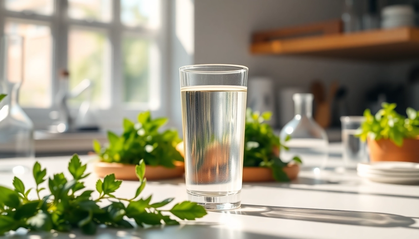 Discover the benefits of drinking dmso with a clear glass of liquid surrounded by herbs and scientific elements.