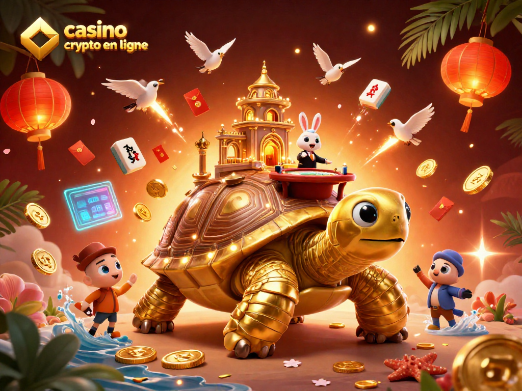 Jouez à un casino crypto en ligne avec des personnages animés au milieu d'une scène festive pleine de couleurs.