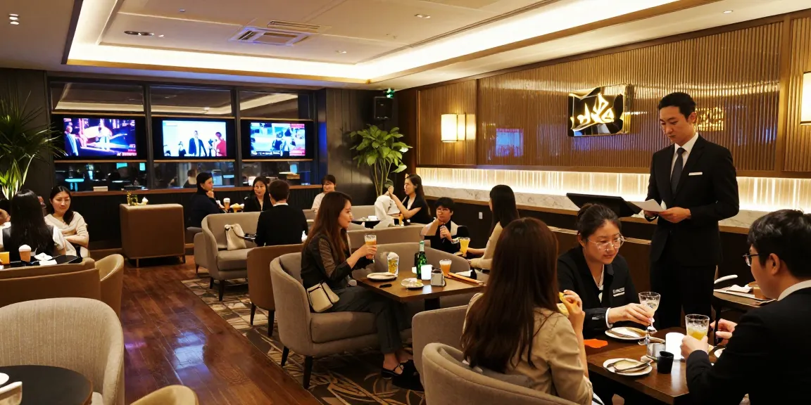 강남구구단 쩜오에서 고객들이 음료를 즐기는 고급스러운 라운지 내부 모습