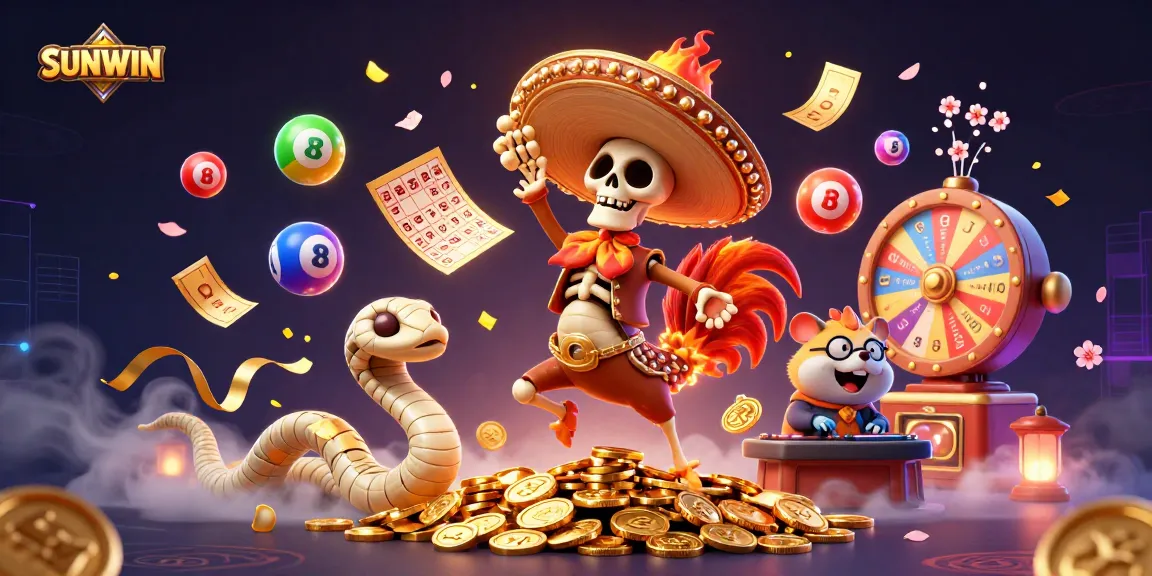 SUNWIN offers an exciting victory dance scene with colorful lottery elements and thrilling character interactions.