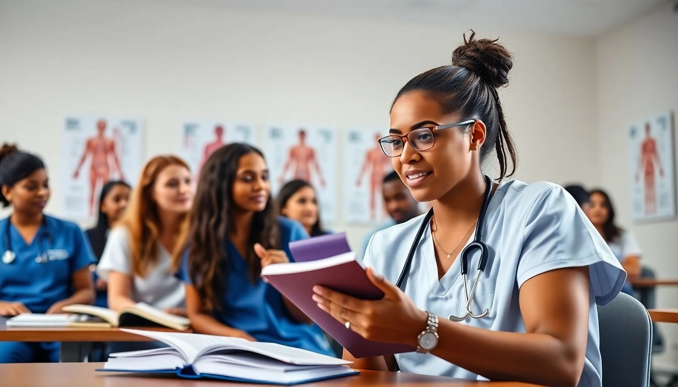 Group of students actively participating at the Houston Trusted NCLEX review center, emphasizing teamwork.