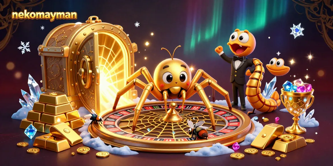 Experience the excitement of nekomayman with a golden spider and treasures in this dynamic casino scene.