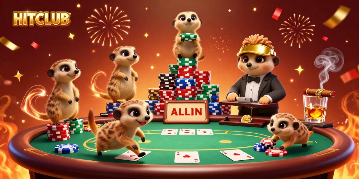 Experience HITCLUB's vibrant casino scene with meerkats in dynamic action, celebrating gaming excitement.