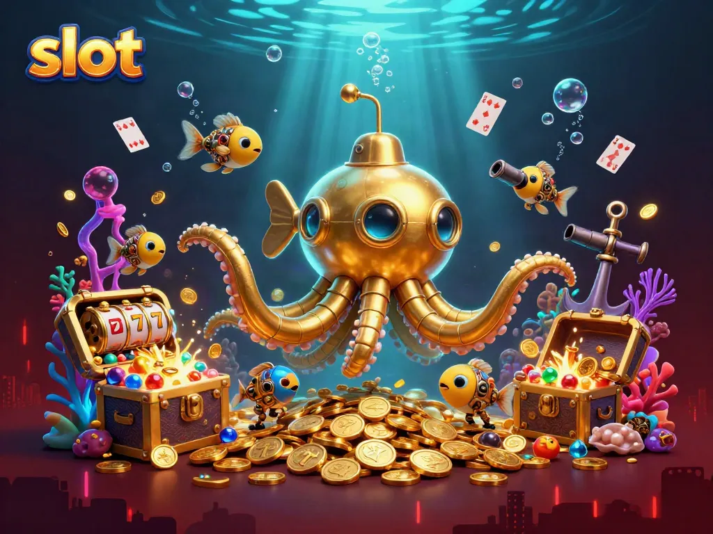 Slot mesin yang mengalahkan lautan koin emas dan harta karun dengan desain yang menarik.
