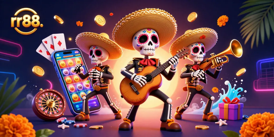 Experience thrilling gaming at rr88. with festive skeleton musicians and dynamic casino elements.