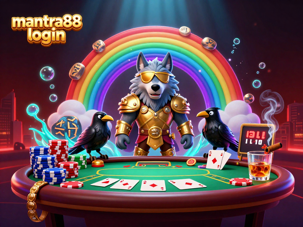 Engage in thrilling gameplay with mantra88 login showcasing Odin and ravens among poker chips.
