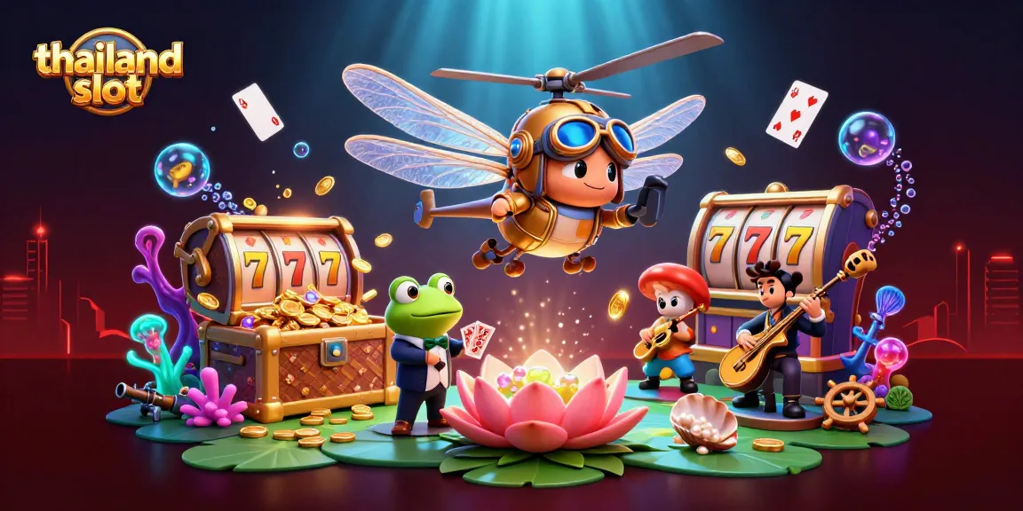 Experience exciting thailand slot action at a vibrant lily pad casino with unique characters.