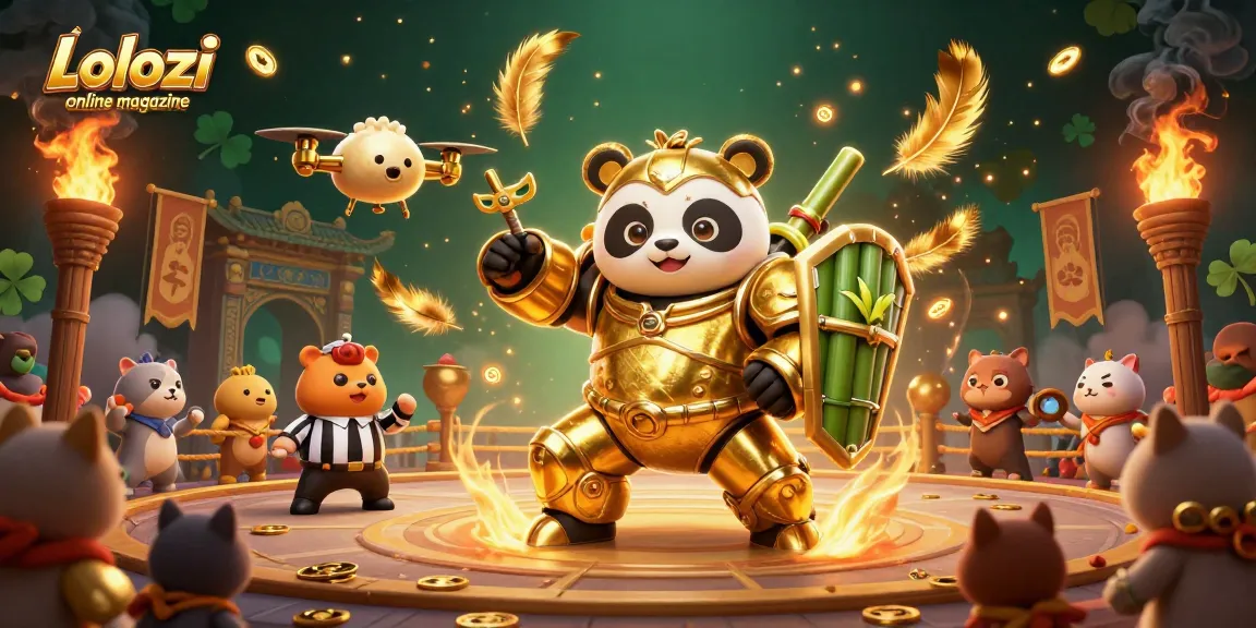 Lolozi online magazine showcases thrilling casino action with 3D panda battling in an exciting arena.