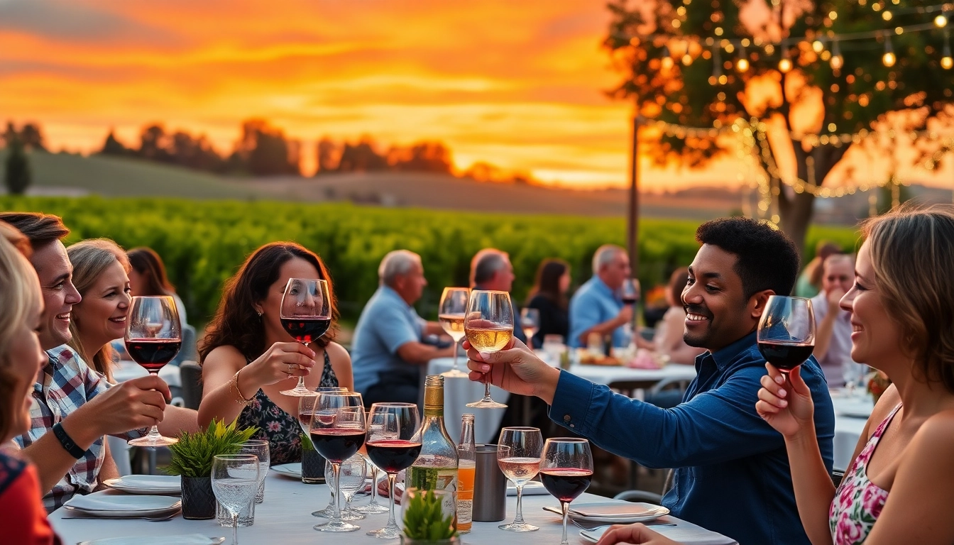 Guests celebrating clarksburg wine events with wine glasses and lively ambiance in the vineyard.