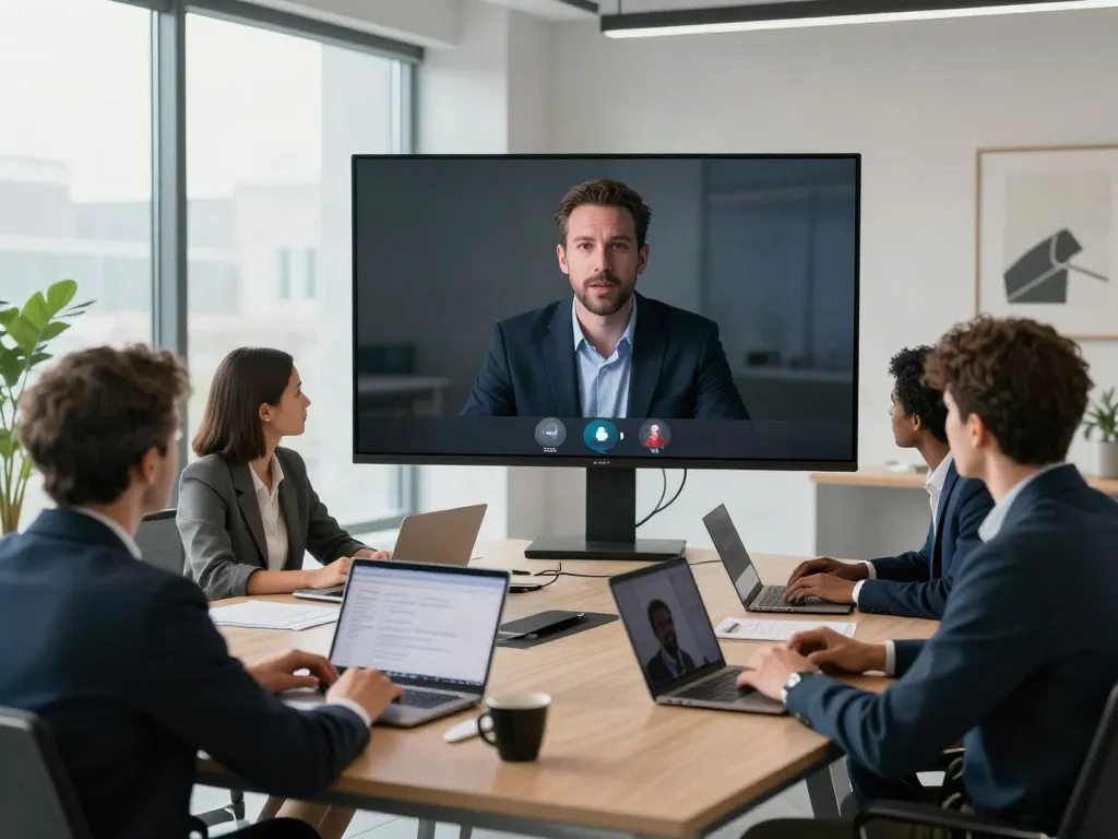 Deepfake protected meetings in a virtual collaboration space with diverse professionals.